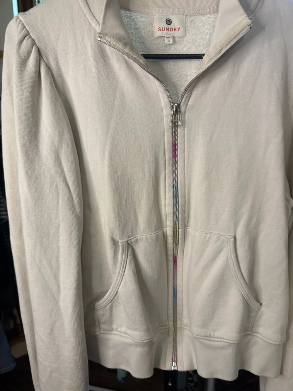 Sundry Cream Zip-Front Sweatshirt